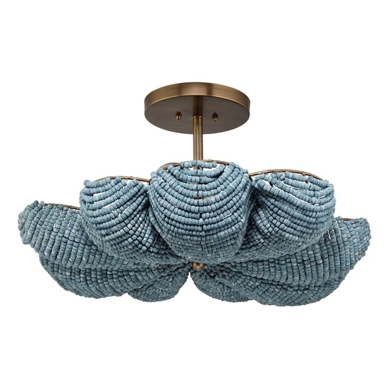 Jamie Young Co Anguilla Semi-Flush Mount in Blue Wood Beads in Blue