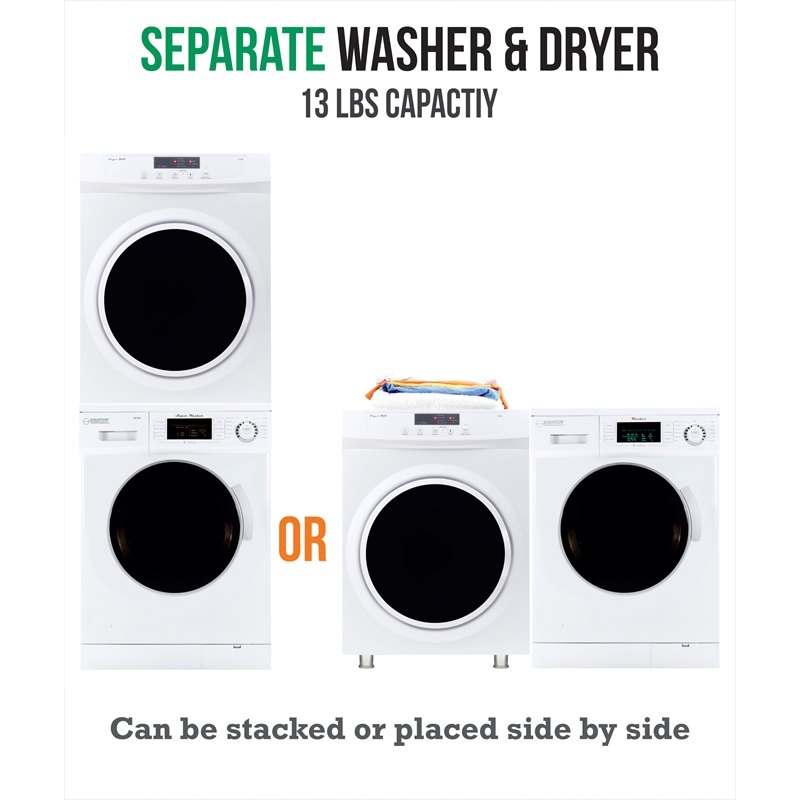 Equator Pro3 Compact 110V Set Washer 13lbs+Dryer Vented 3.5cu.ft Sensor/Refresh