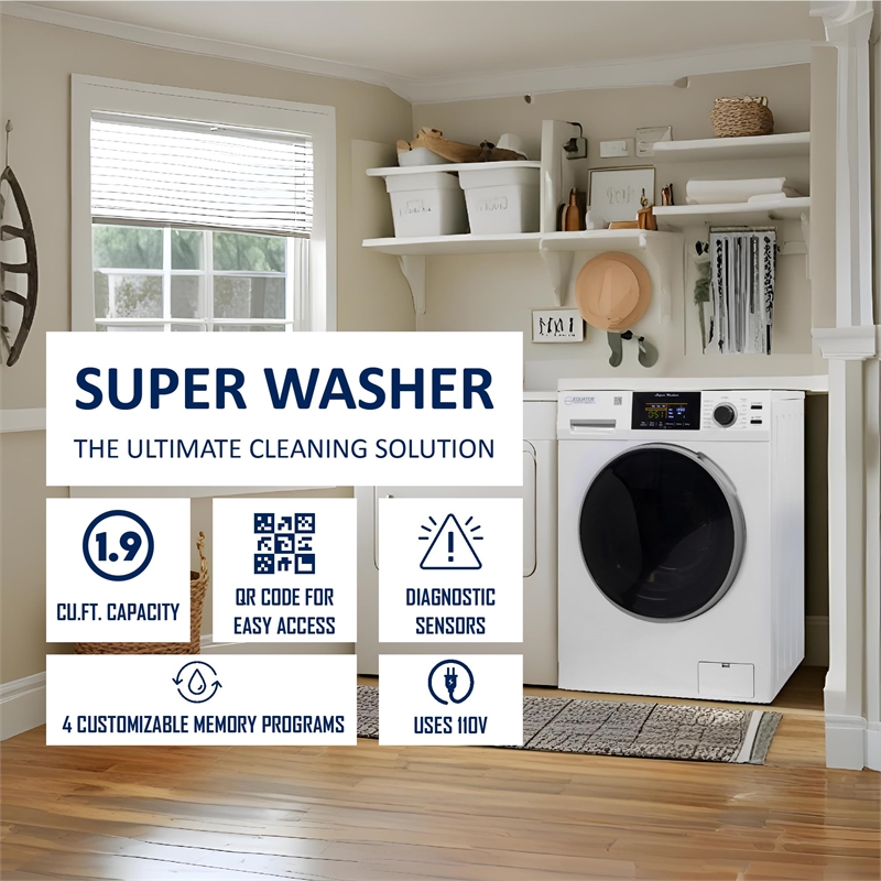 Equator Digital Touch 18 lbs Compact 110V Washer 1400 RPM 4 Memory & 16 Programs