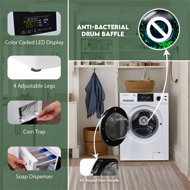 Equator Digital Touch 18 lbs Compact 110V Washer 1400 RPM 4 Memory & 16 Programs