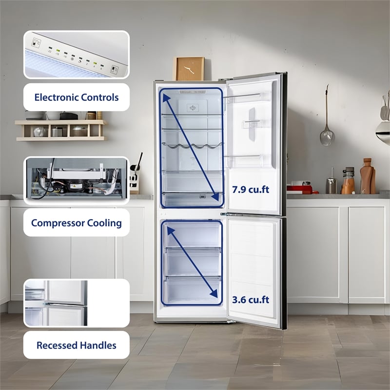 Conserv 11.5cf Tall Frost Free Ref-Freezer 24in Wine Rack E-Star 43dB Stainless