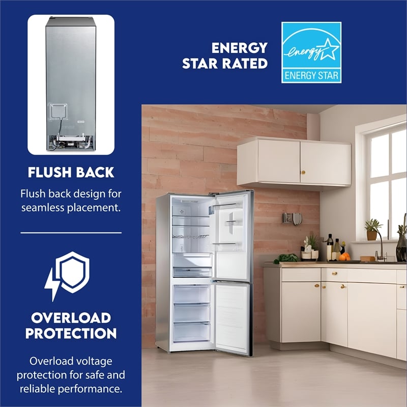 Conserv 11.5cf Tall Frost Free Ref-Freezer 24in Wine Rack E-Star 43dB Stainless