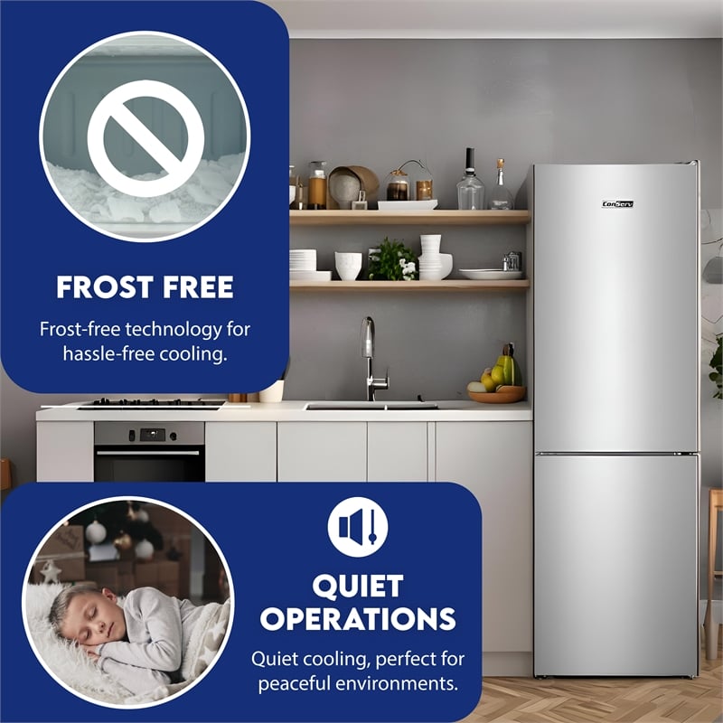 Conserv 11.5cf Tall Frost Free Ref-Freezer 24in Wine Rack E-Star 43dB Stainless
