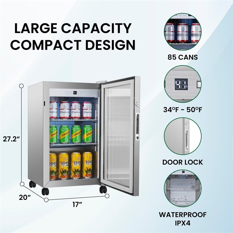 Equator 2.3cf Outdoor/Indoor Refrigerator IPX4 SS Builtin/FS 85 Cans Quiet 42dB