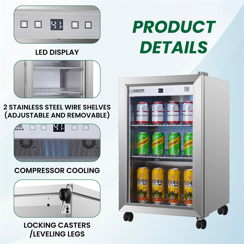 Equator 2.3cf Outdoor/Indoor Refrigerator IPX4 SS Builtin/FS 85 Cans Quiet 42dB