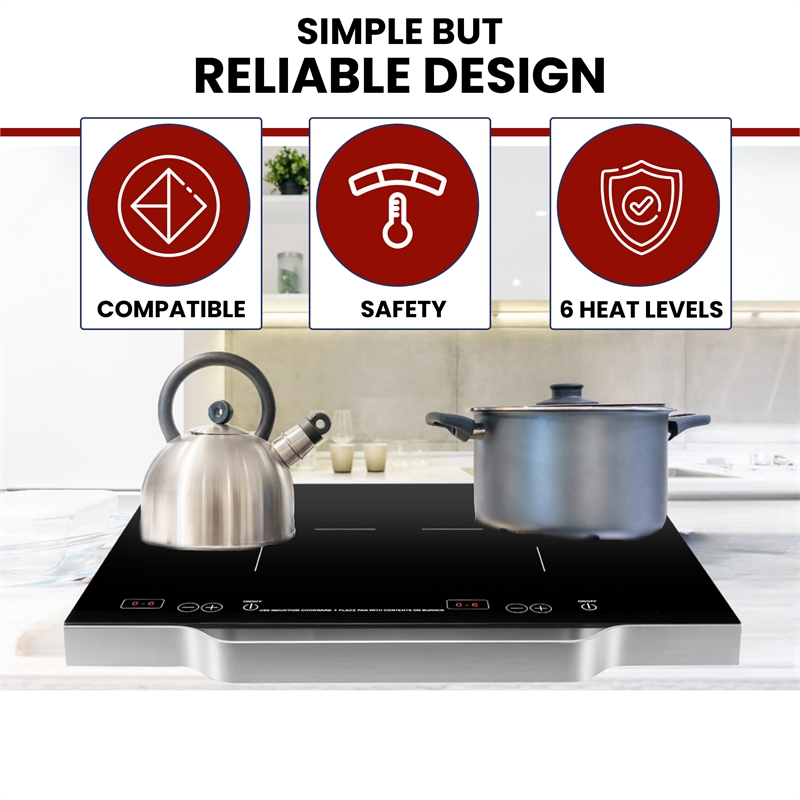 Equator Advanced Appliances Portable Dual Burner Induction Cooktop with Handle