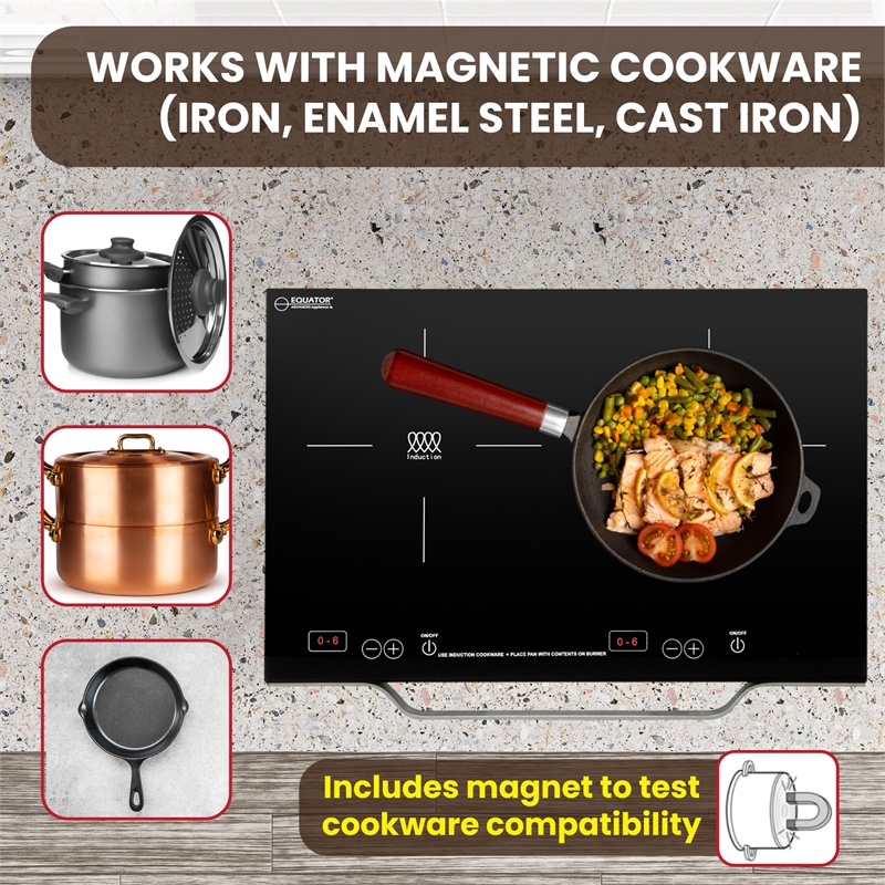 Equator Advanced Appliances Portable Dual Burner Induction Cooktop with Handle