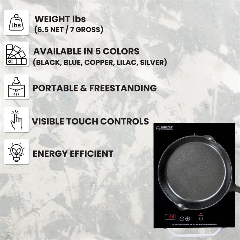 Equator 11inch Portable Single-Burner Induction Cooktop - with Handle in Black
