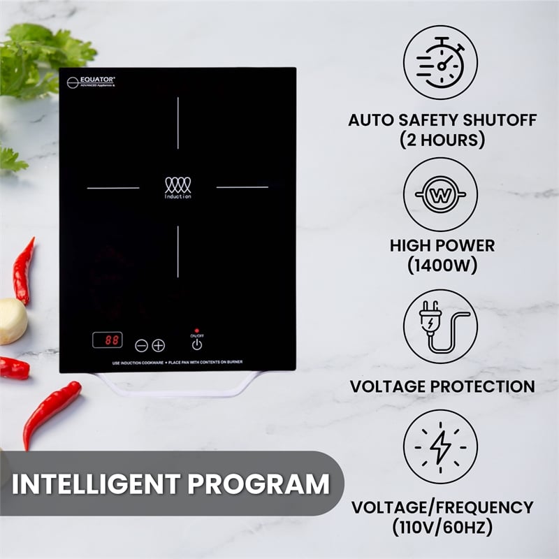 Equator 11inch Portable Single-Burner Induction Cooktop - with Handle in Black