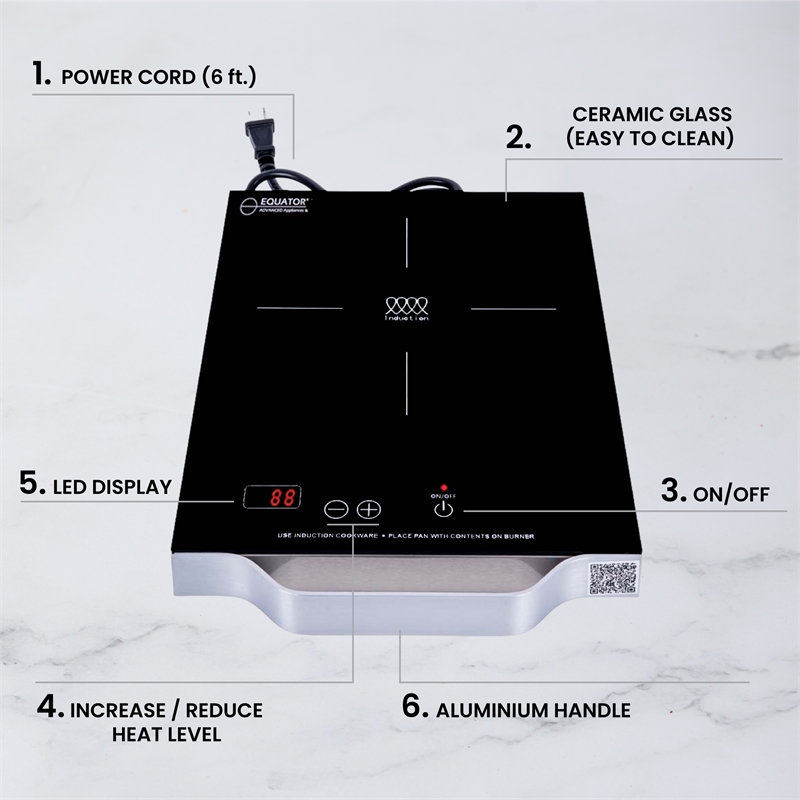 Equator 11inch Portable Single-Burner Induction Cooktop - with Handle in Black