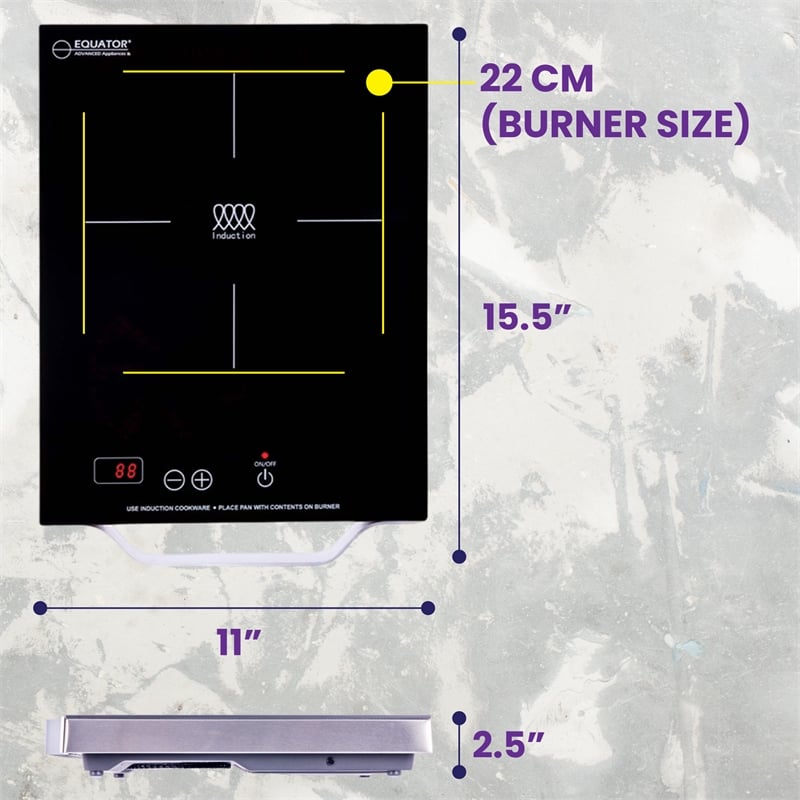 Equator 11inch Portable Single-Burner Induction Cooktop - with Handle in Black