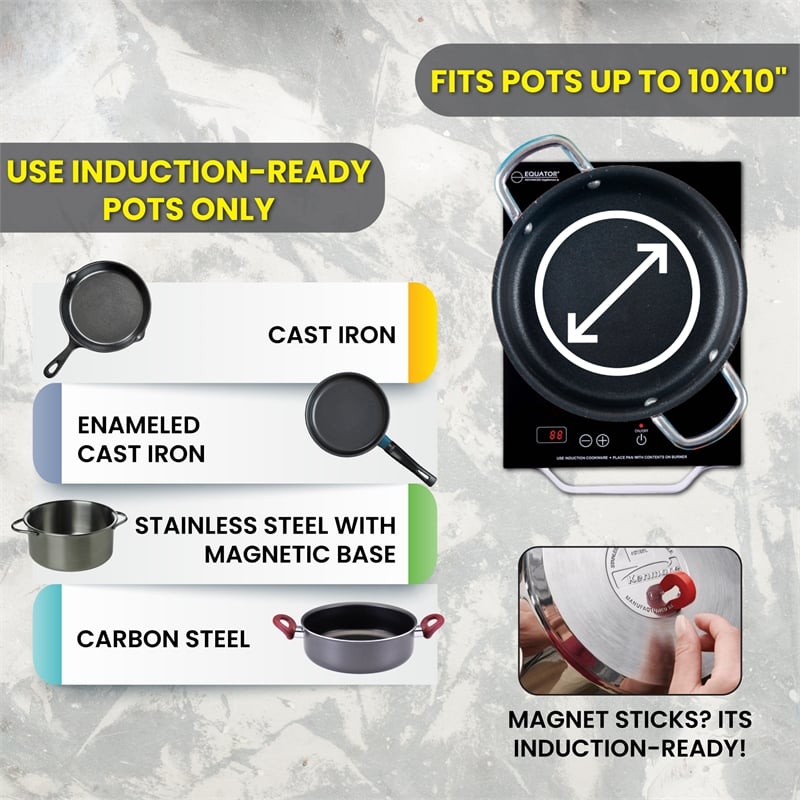 Equator 11inch Portable Single-Burner Induction Cooktop - with Handle in Black