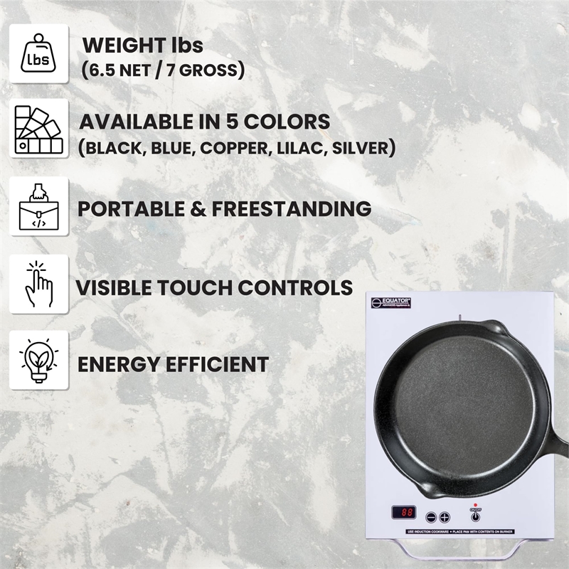 Equator 11inch Portable Single-Burner Induction Cooktop - with Handle in Silver