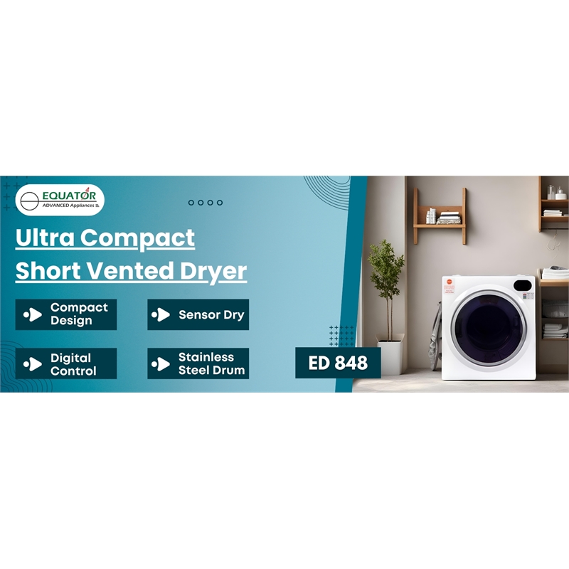 Equator Ultra Compact Short Vented SENSOR Dryer 2.6cf/10lb LED Ops 110V/1400W