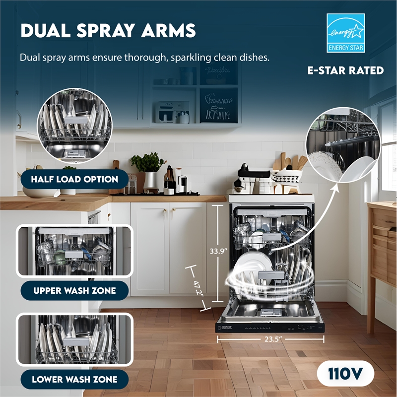 Equator 24 in Dishwasher Top Control 3 Rack 15 place 3.4g QUIET 51 dB 110V EStar