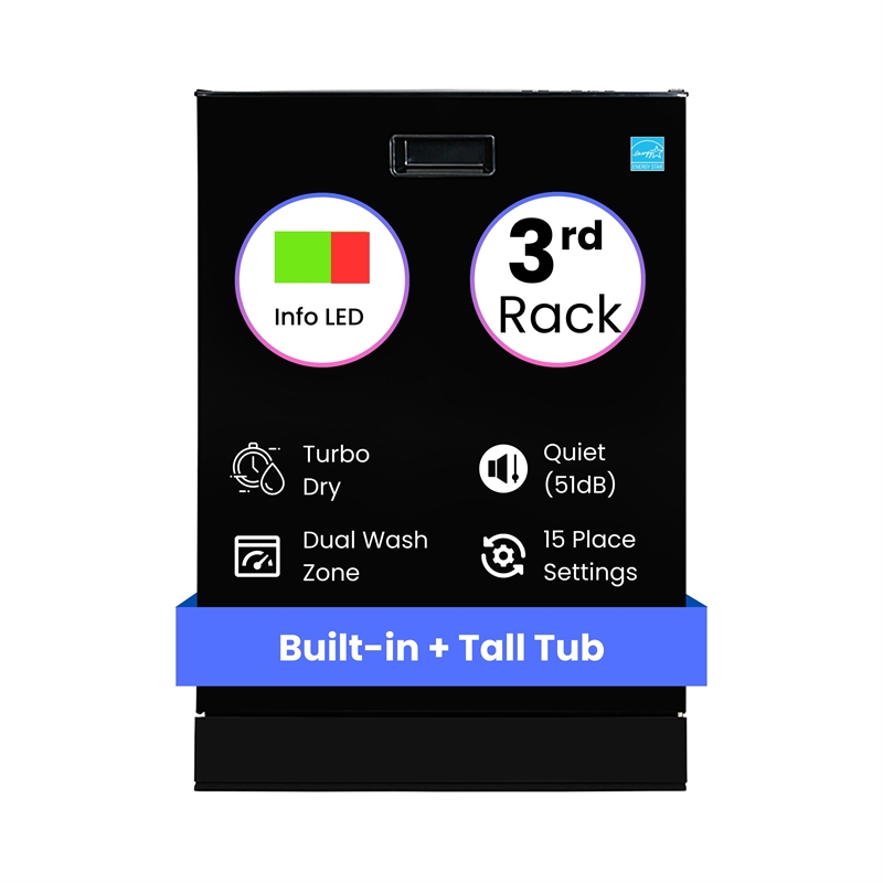 Equator 24 in Dishwasher Top Control 3 Rack 15 place 3.4g QUIET 51 dB 110V EStar