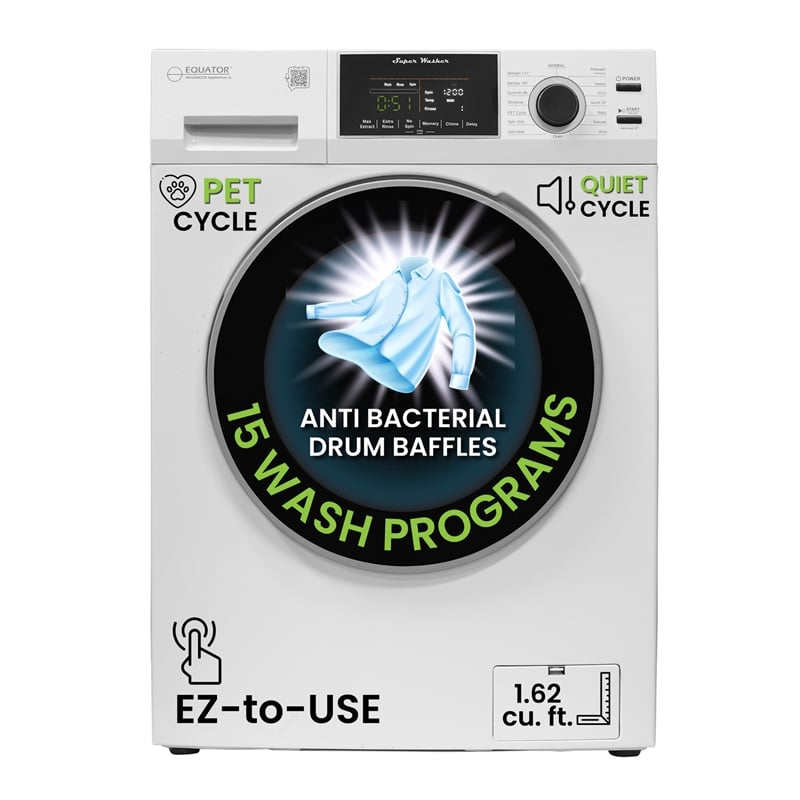 Equator 1.6 cu.ft./15 lbs White 110V Front load Washer 15 programs + Pet Cycle