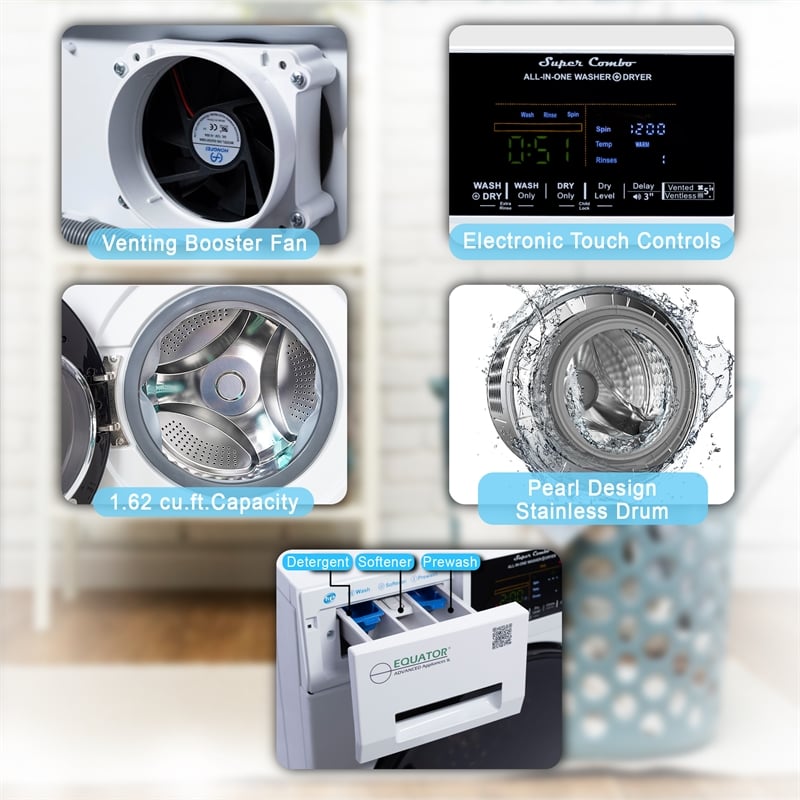 Equator Pet Compact 110V Vented/Ventless 15 lbs Sani Combo Washer Dryer 1400 RPM
