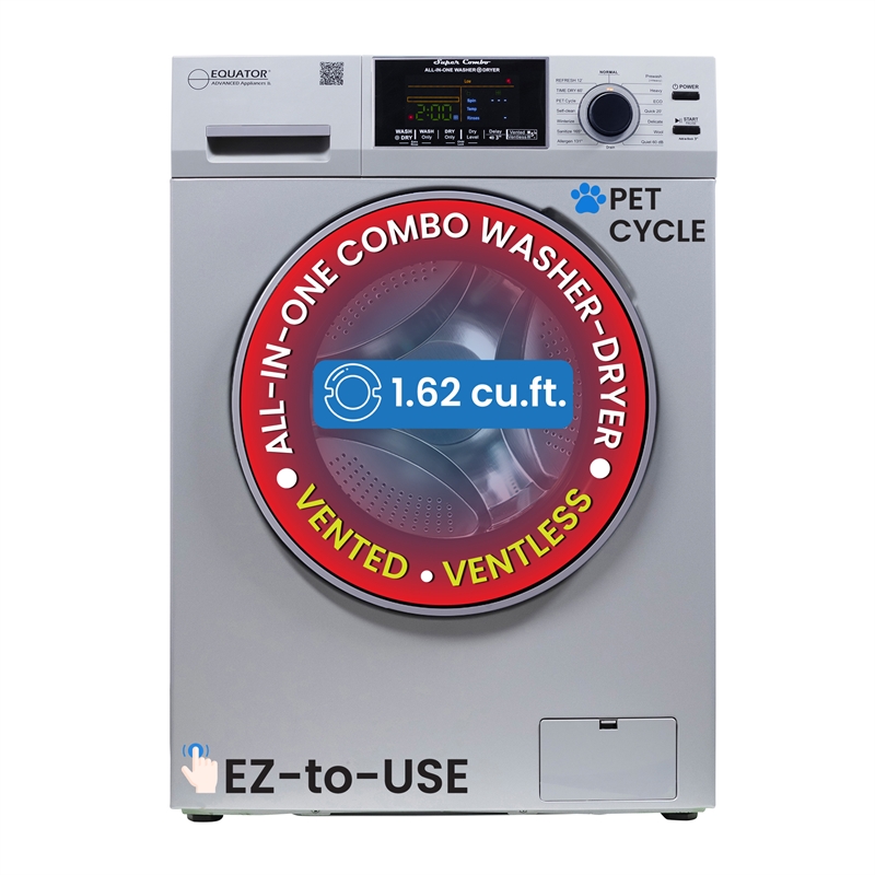 Equator Pet Compact 110V Vented/Ventless 15 lbs Sani Combo Washer Dryer Silver