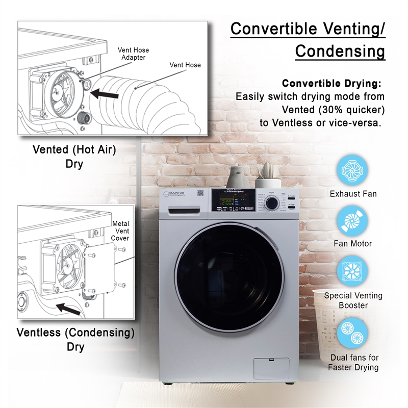 Equator Pet Compact 110V Vented/Ventless 15 lbs Sani Combo Washer Dryer Silver