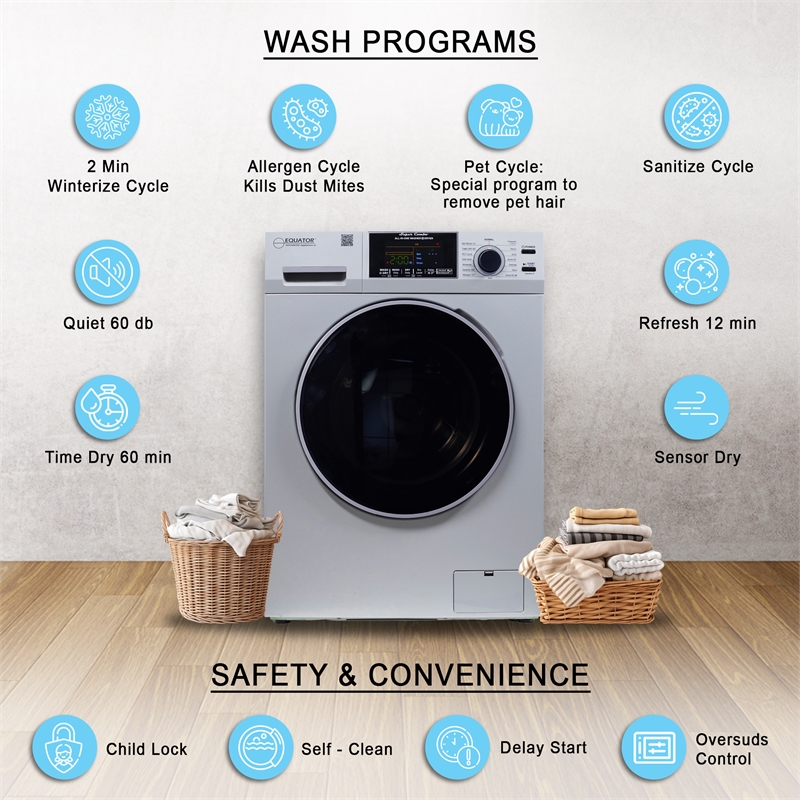 Equator Pet Compact 110V Vented/Ventless 15 lbs Sani Combo Washer Dryer Silver