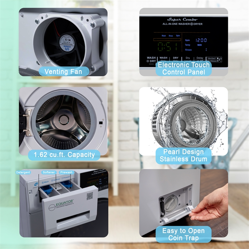 Equator Pet Compact 110V Vented/Ventless 15 lbs Sani Combo Washer Dryer Silver