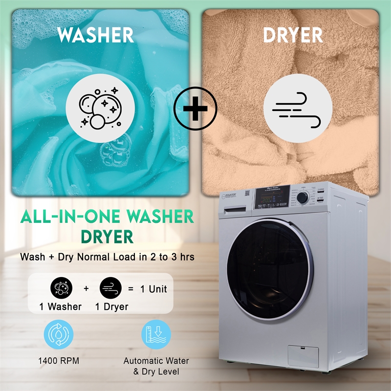 Equator Pet Compact 110V Vented/Ventless 15 lbs Sani Combo Washer Dryer Silver