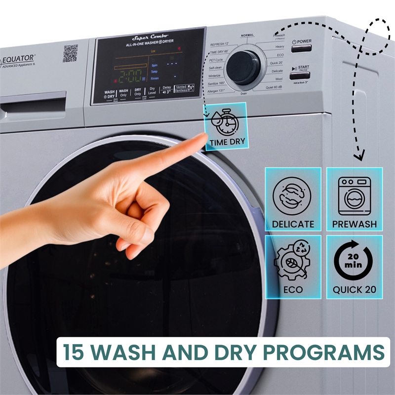Equator Pet Compact 110V Vented/Ventless 15 lbs Sani Combo Washer Dryer Silver