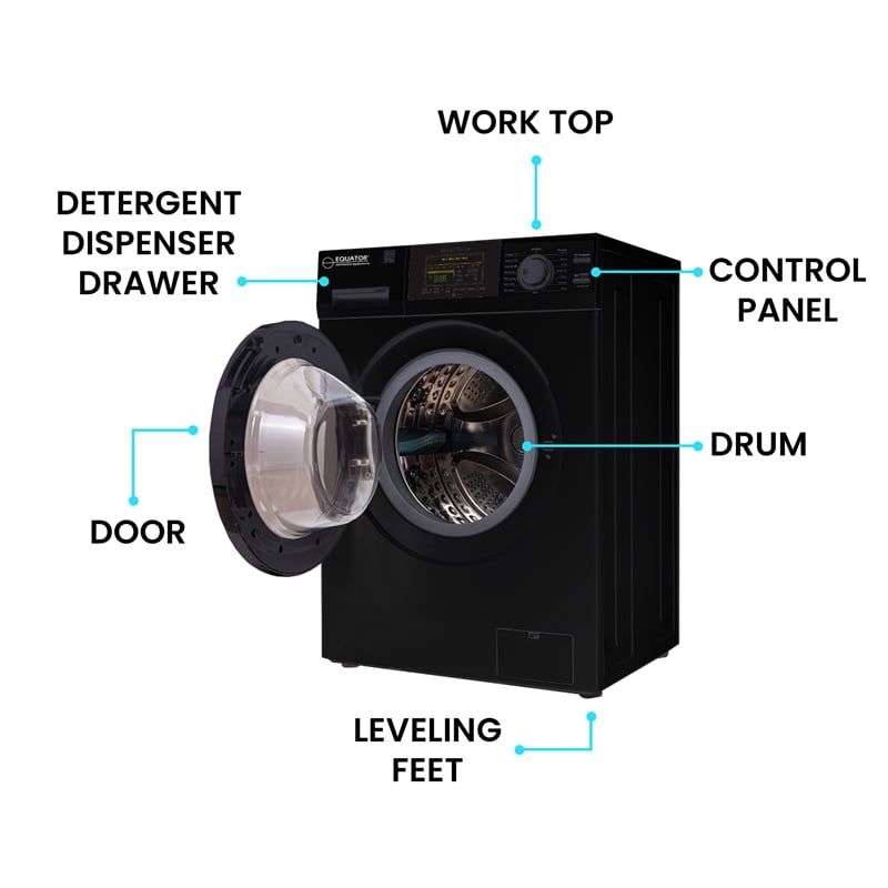 Equator 1.6 cu.ft./15 lbs Black 110V Front load Washer 15 programs + Pet Cycle