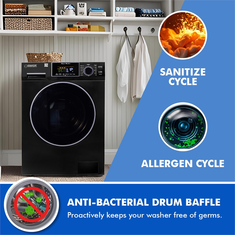 Equator 1.6 cu.ft./15 lbs Black 110V Front load Washer 15 programs + Pet Cycle