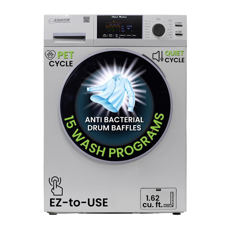 Equator 1.6 cu.ft./15 lbs Silver 110V Front load Washer 15 programs + Pet Cycle