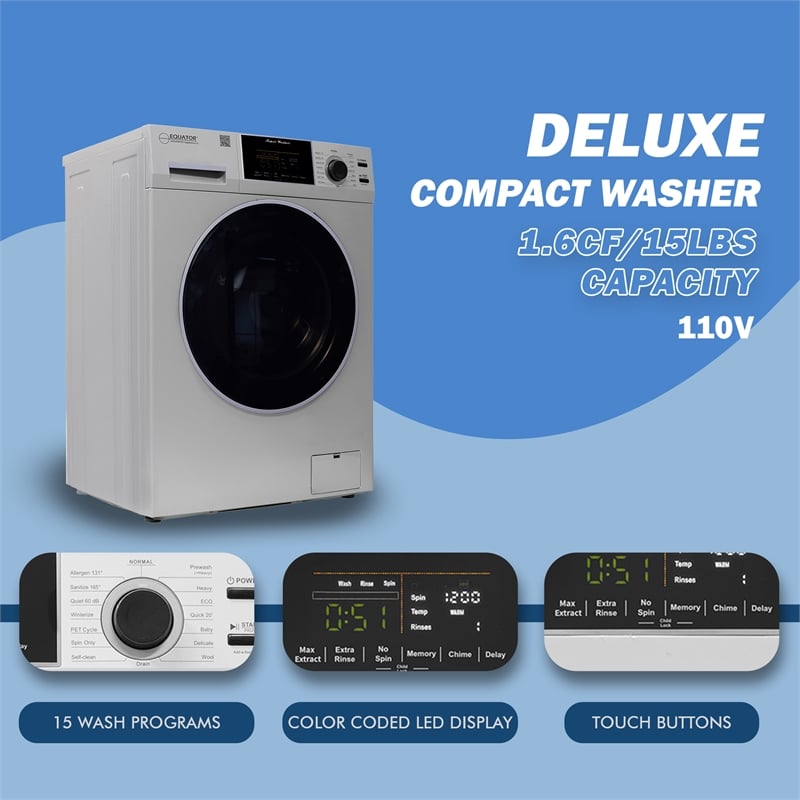 Equator 1.6 cu.ft./15 lbs Silver 110V Front load Washer 15 programs + Pet Cycle