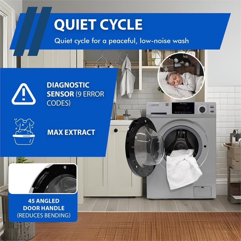 Equator 1.6 cu.ft./15 lbs Silver 110V Front load Washer 15 programs + Pet Cycle