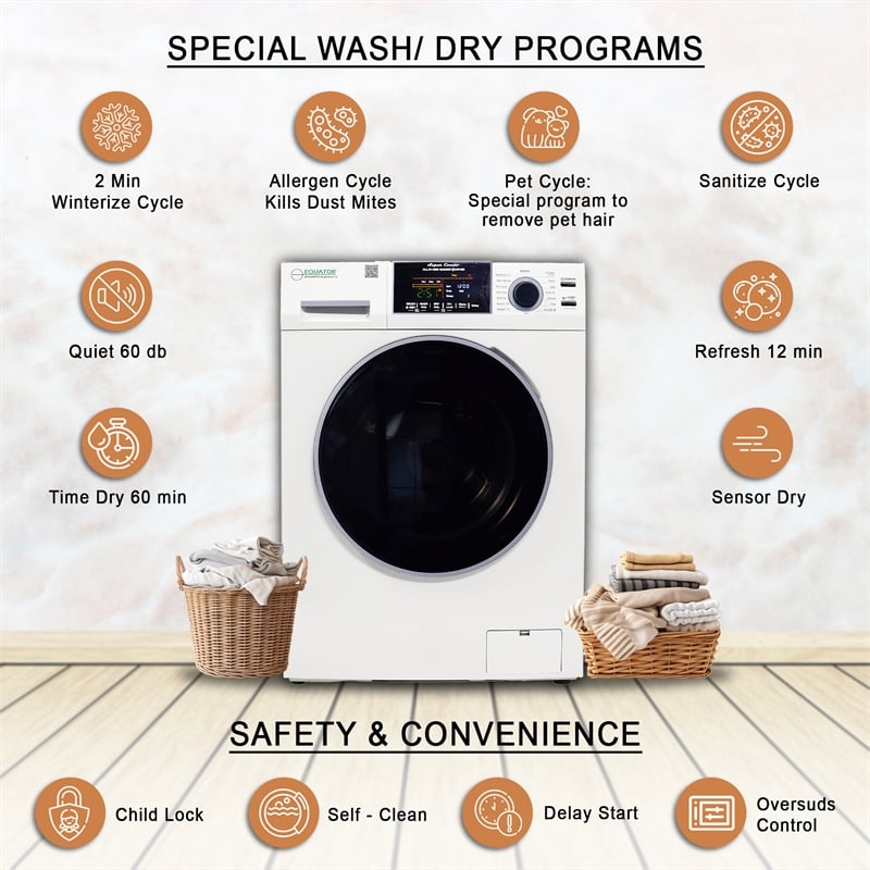 Equator All-in-One Washer Dryer VENTED-DRY  FASTER than Condense 15lb 110V