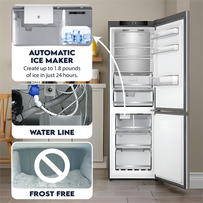 Bottom Mount Refrigerator-Freezer w/ICE MAKER Frost Free Reversible 110V - EStar