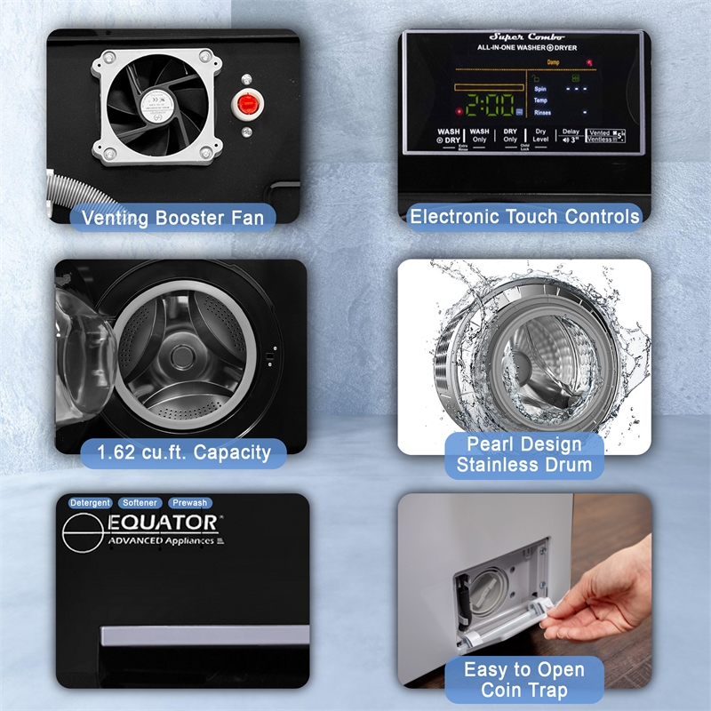 Equator All-in-One Washer Dryer VENTED-DRY  FASTER than Condense 15lb 110V