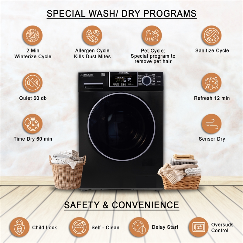 Equator All-in-One Washer Dryer VENTED-DRY  FASTER than Condense 15lb 110V