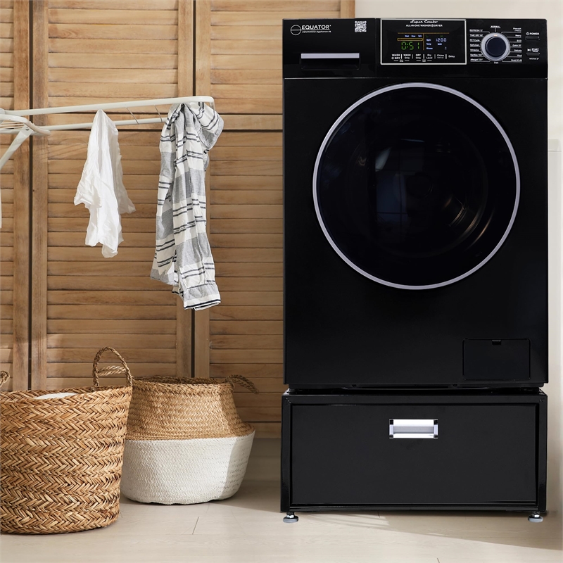 All-in-one Washer Dryer Ventless BUILTIN 0-CLEARANCE 15lbs 110V 1400RPM+Pedestal