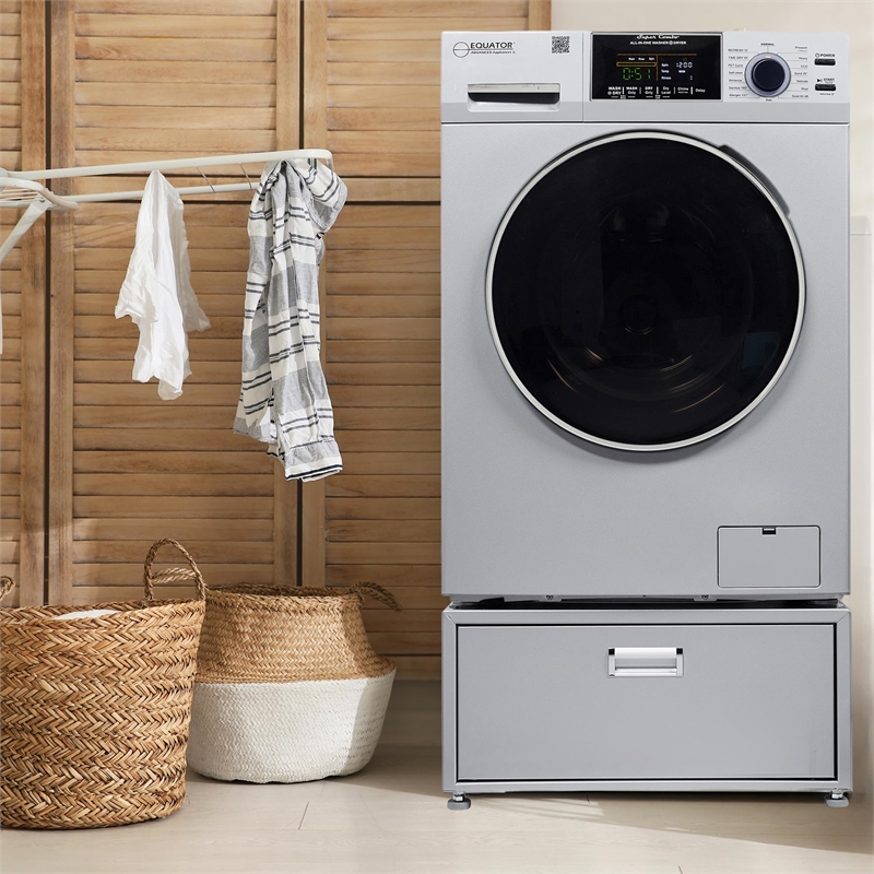 All-in-one Washer Dryer Ventless BUILTIN 0-CLEARANCE 15lbs 110V 1400RPM+Pedestal