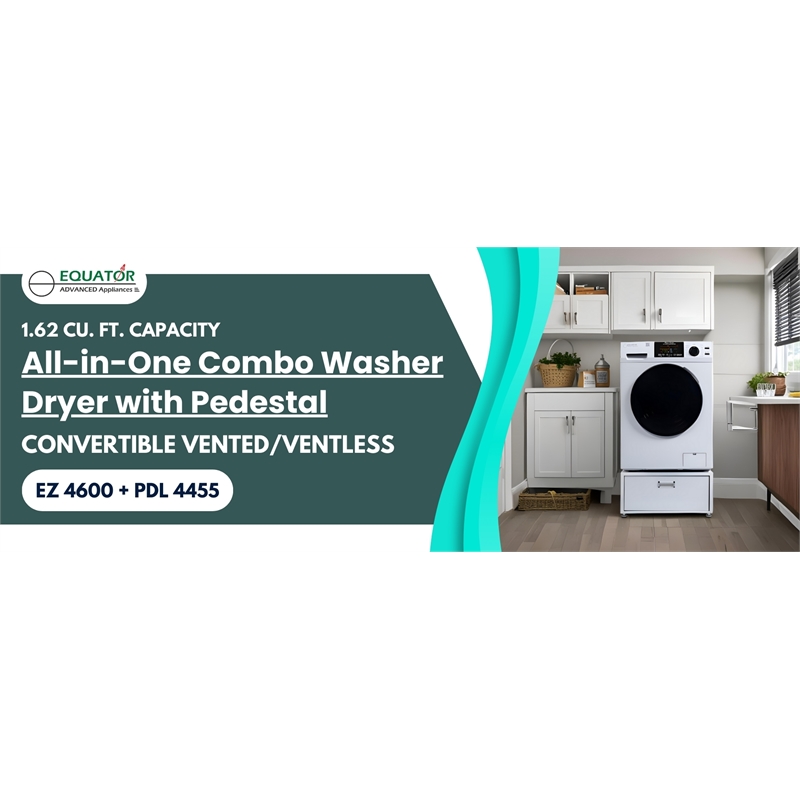 All-in-one Washer Dryer CONVERTIBLE PET Sanitize Cycle 15 lbs 1400RPM+Pedestal