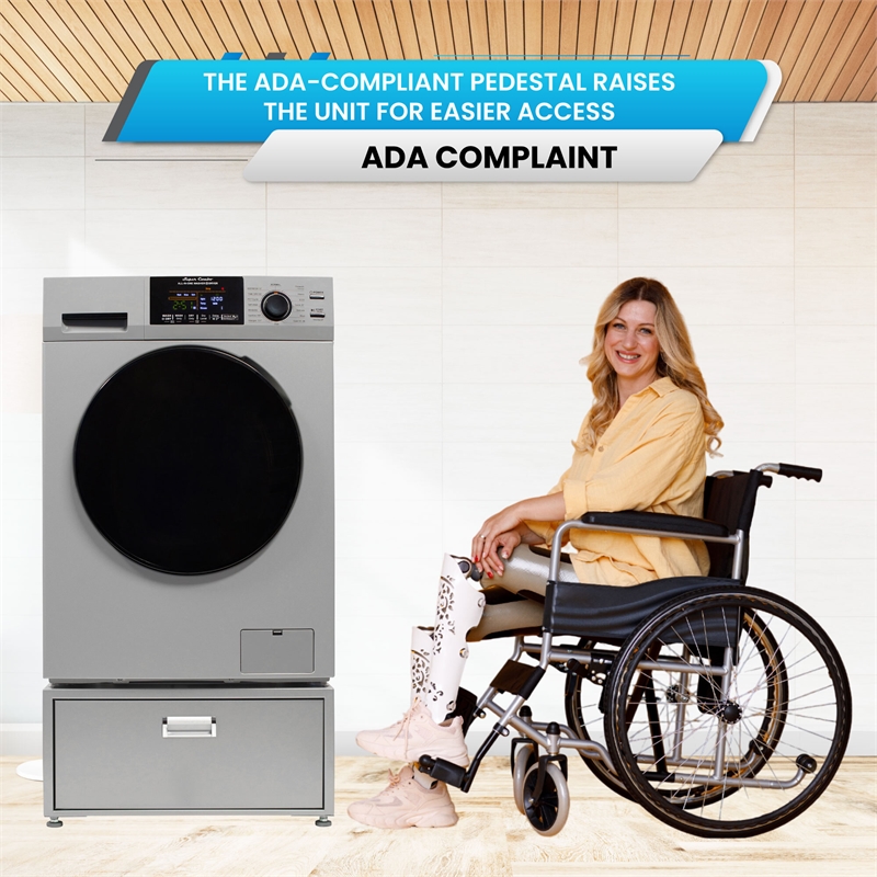 All-in-one Washer Dryer CONVERTIBLE PET Sanitize Cycle 15 lbs 1400RPM+Pedestal