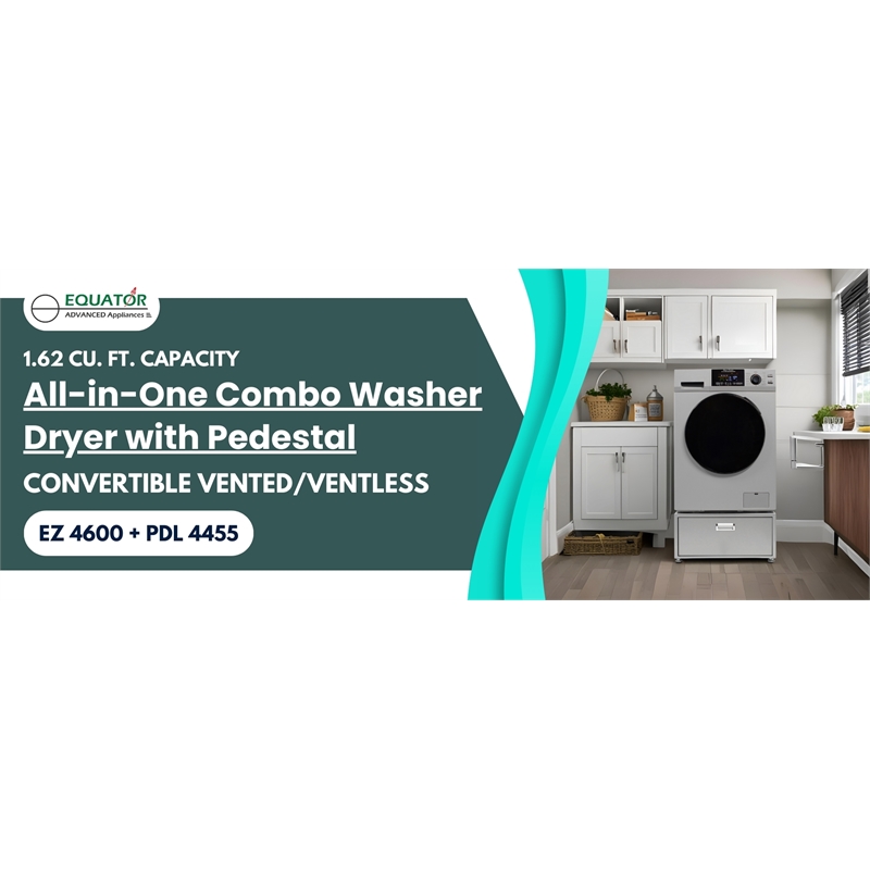 All-in-one Washer Dryer CONVERTIBLE PET Sanitize Cycle 15 lbs 1400RPM+Pedestal