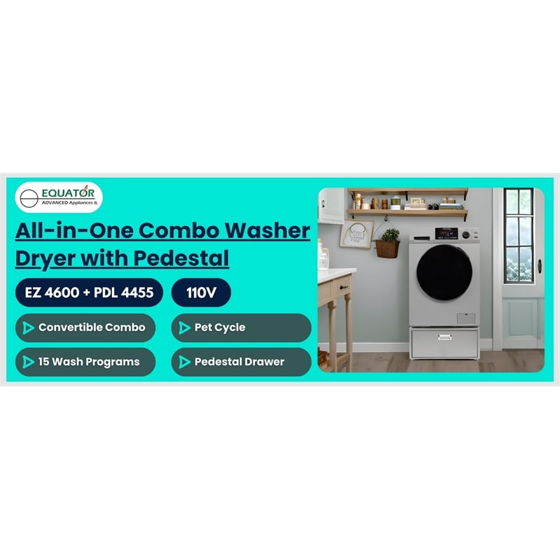 All-in-one Washer Dryer CONVERTIBLE PET Sanitize Cycle 15 lbs 1400RPM+Pedestal