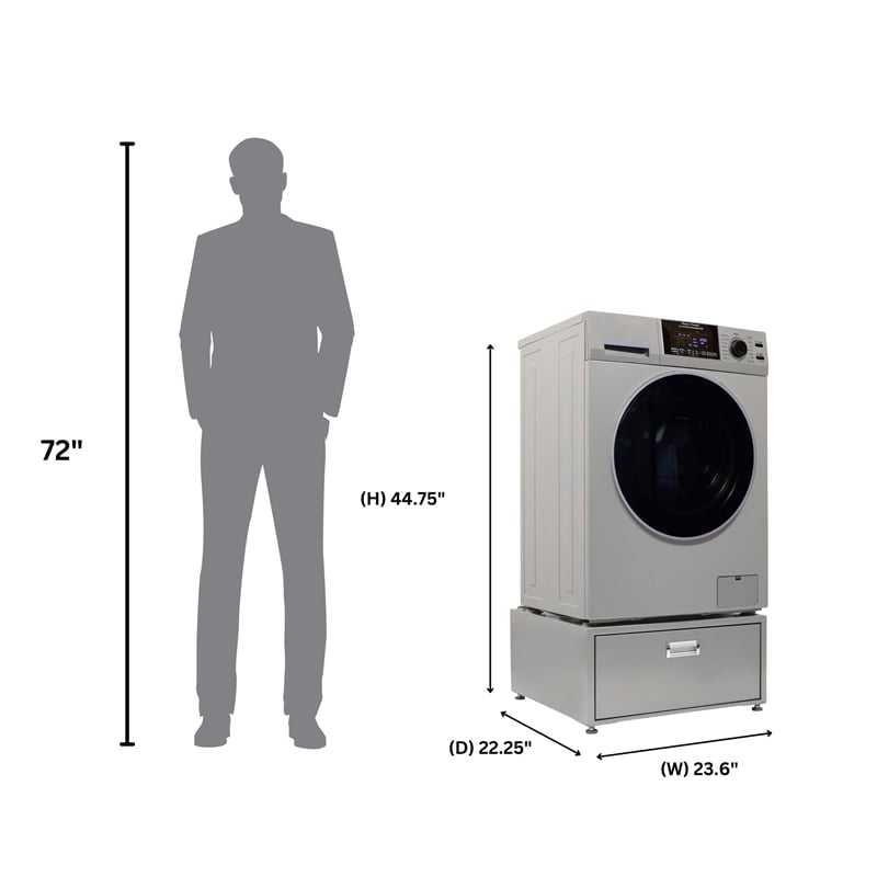All-in-one Washer Dryer CONVERTIBLE PET Sanitize Cycle 15 lbs 1400RPM+Pedestal