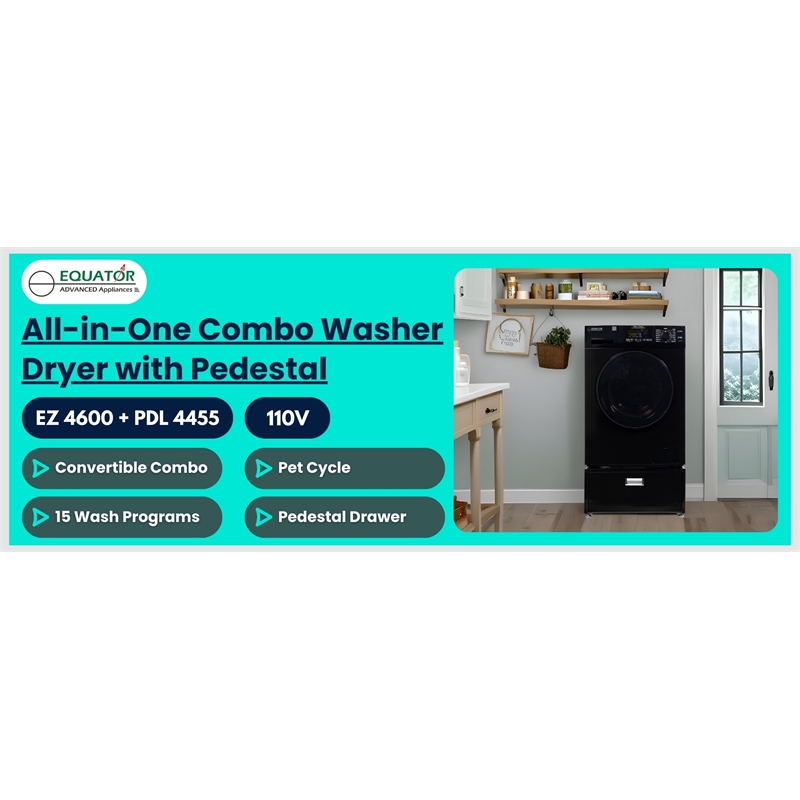 All-in-one Washer Dryer CONVERTIBLE PET Sanitize Cycle 15 lbs 1400RPM+Pedestal