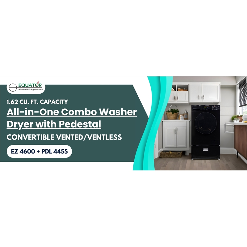 All-in-one Washer Dryer CONVERTIBLE PET Sanitize Cycle 15 lbs 1400RPM+Pedestal