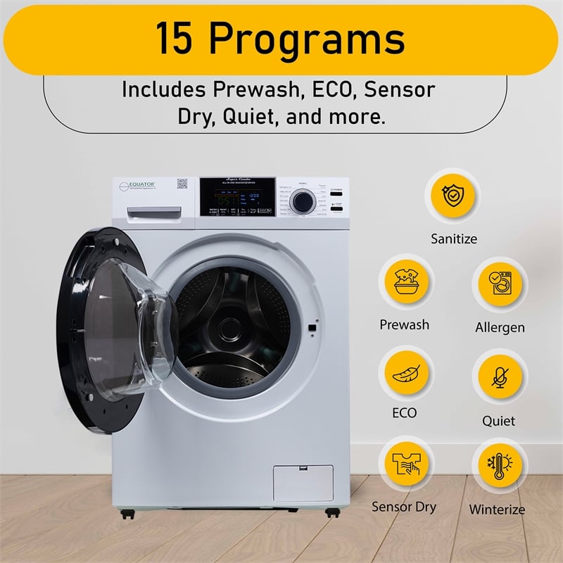 Equator All-in-One Washer Dryer VENTLESS/VENTED PET 1.62cf/15lbs+Portability Kit