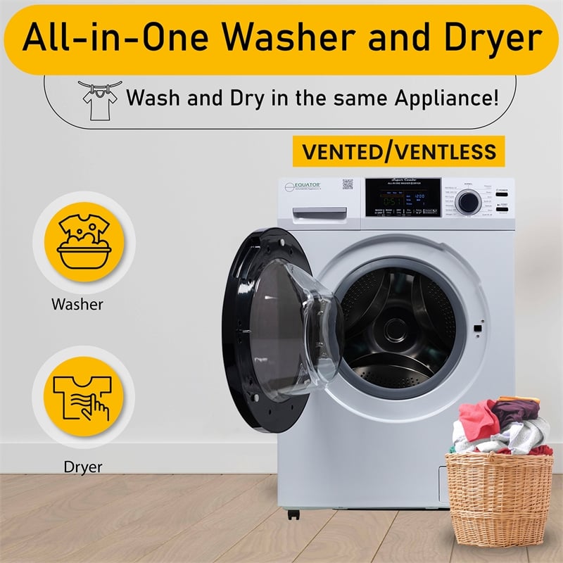 Equator All-in-One Washer Dryer VENTLESS/VENTED PET 1.62cf/15lbs+Portability Kit