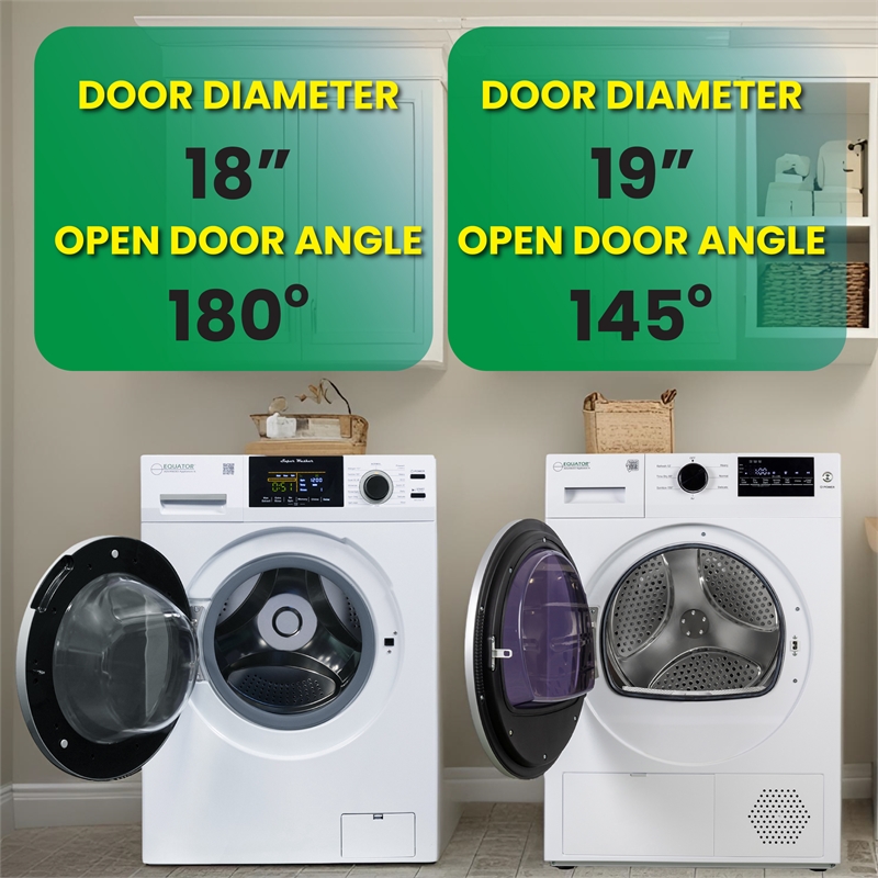 Equator Side by Side 18lbs Washer 1.9cf 110V + 20lbs HEAT PUMP DRYER 3.7cf 110V