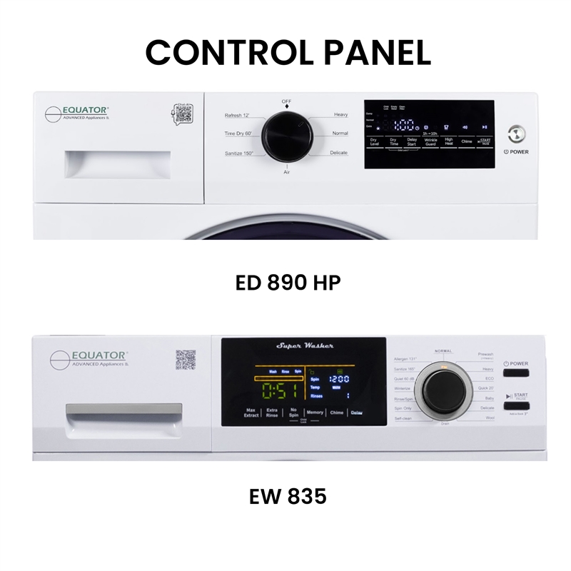 Equator Side by Side 18lbs Washer 1.9cf 110V + 20lbs HEAT PUMP DRYER 3.7cf 110V